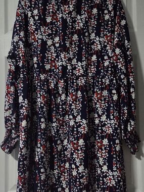 Women's Navy Floral Long Sleeve Dress - Unbranded